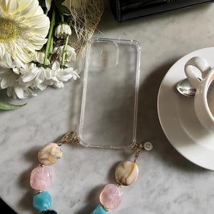 Handmade Beaded Phone Strap - Stylish Phone Wristlet with Natural Stone Beads - Wrist Phone Strap for IPhone -Gift for Her