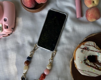 Beaded Wrist Phone Strap – Y2K Style Phone Charm Bracelet with Free Clear Case,- Phone Straps with Custom Name -, Phone Wrist Strap