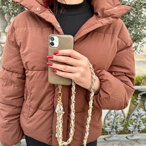 Schickes Goldketten-Telefon-Lanyard - Handgemachte Telefon-Halskette - Luxus-Umhängeband - Stilvoller universeller Telefonhalter - Universelle Telefon-Halskette