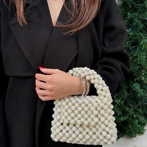 Pearl Beaded Handbag, Bridal Wedding Clutch, Handmade Elegant Purse for Women, Luxury Beaded Evening Bag, Vintage Pearl Purse