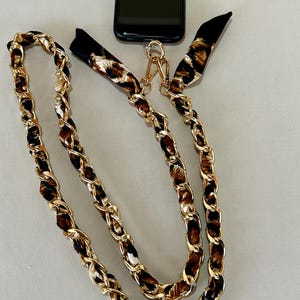 Crossbody Phone Strap with Leopard Scarf Detail, Universal Cell Phone Chain, Phone Charm, Phone Lanyard ,Crossbody Phone Holder