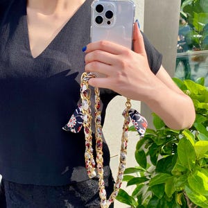 Chain Crossbody Phone Strap with Scarf Detail: Universal Phone Lanyard
