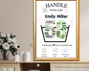 Custom  Birthday Money Gift DIY with Name & Age | Unique Cash Gift Keepsake | Printable 50 Years Milestone Birthday Celebration