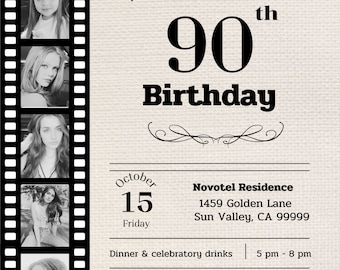 Editable 90th Birthday Invitation With Photos, 90th Birthday Invite ...