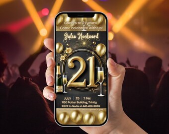 Elegant 21st Birthday Invitation Template - 21st birthday invitation for her gold | 21st Celebrate Invitation |21st stylish invitation