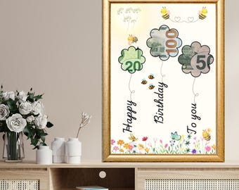 Regalo de cumpleaños imprimible con dinero / Portamonedas A4 PDF / Idea de regalo de última hora DIY y cumplimiento creativo de deseos