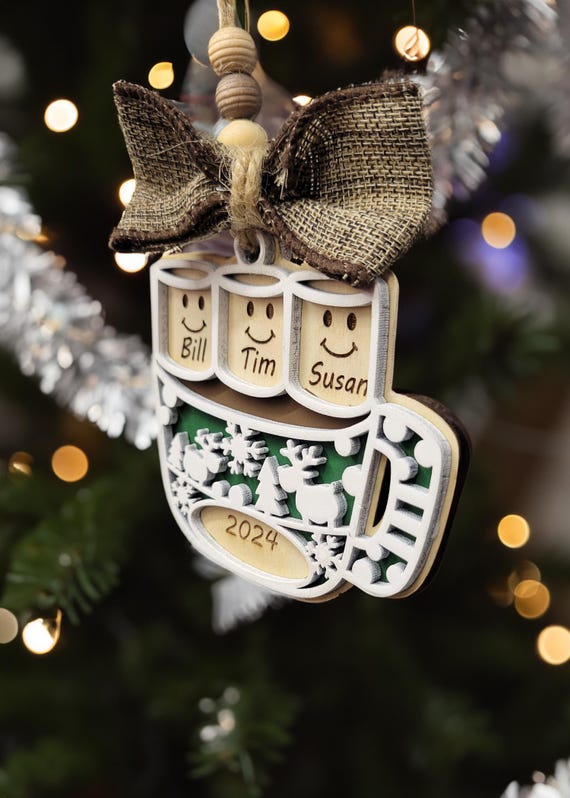Personalized Family Hot Cocoa Christmas Ornament: Engraved Names