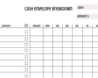 Printable Cash Envelope Breakdown Sheet Cash Stuffing Budget Management ...