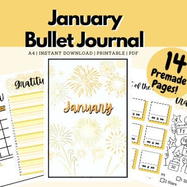 Bullet Journal, Premade Bullet Journal, Instant Download Printable Planner, Monthly Spreads for January, Template, Monthly Bundle, 2024, PDF