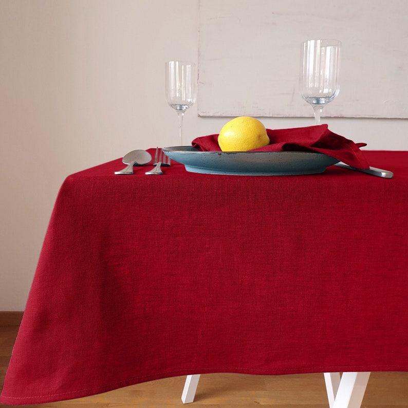 Hochwertige Tischdecke aus 100% Leinen in 7 Größen Uni Rot Bild 1