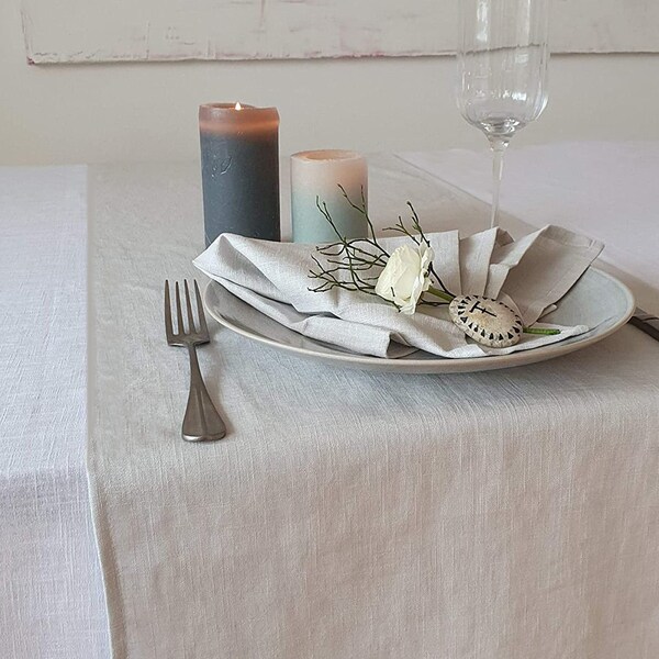 Elegant table runner made of linen in 4 lengths, 40 cm wide - plain natural