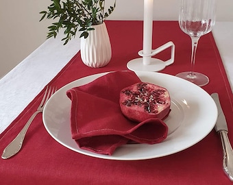 Edler Tischläufer aus Leinen in 4 Längen, 40 cm breit - Uni Rot