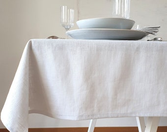 Hochwertige Tischdecke aus 100% Leinen in 7 Größen - Uni Weiß