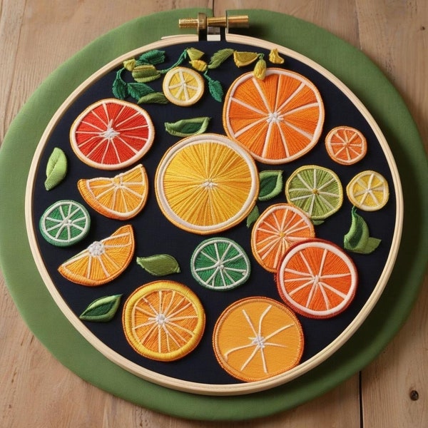 Citrus embroidery pattern, fruit embroidery pattern, hand embroidery pattern, beginner embroidery, hoop art, embroidery for beginners, embro