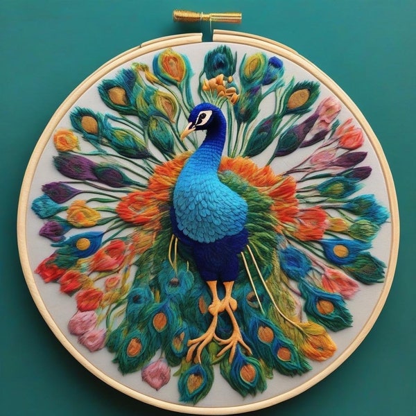 Pfau Handstickerei, Stickmuster, Stickmuster PDF, Handarbeit Geschenk, Boho Geschenk, Stickerei für Anfänger, Handstickerei