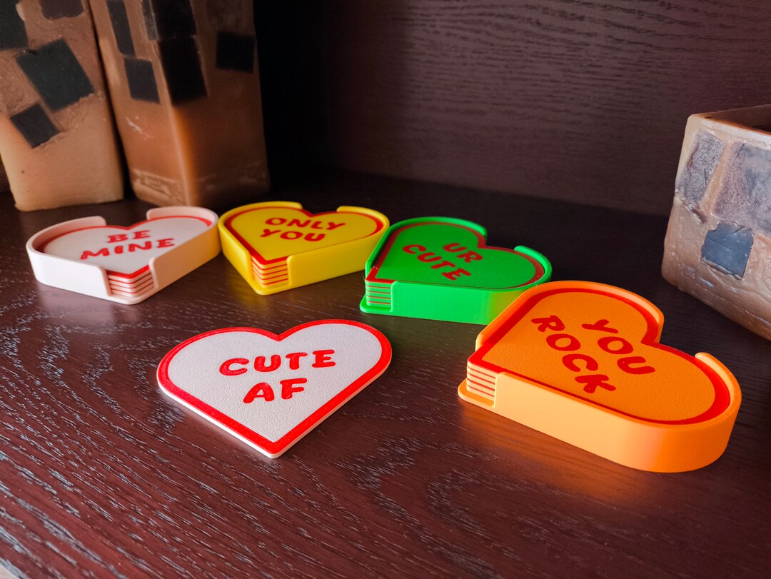 Valentine S Day Candy Hearts Coaster Set Pack Of 5 Etsy