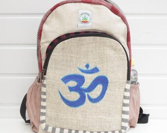 OM printed Everyday Travellers Back pack Ruscksacks School Hemp Bag Vegan Bag