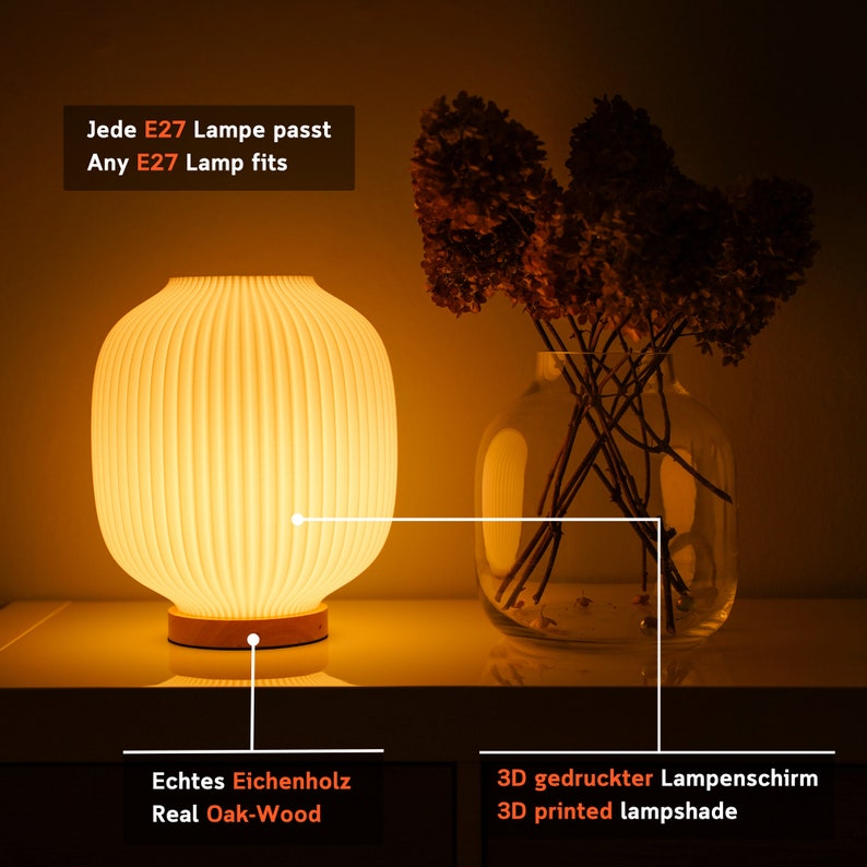 Moderne Tischlampe, Nachttischlampe für ästhetische Wohnkultur, Nachhaltige Tischlampe Puro Bild 2