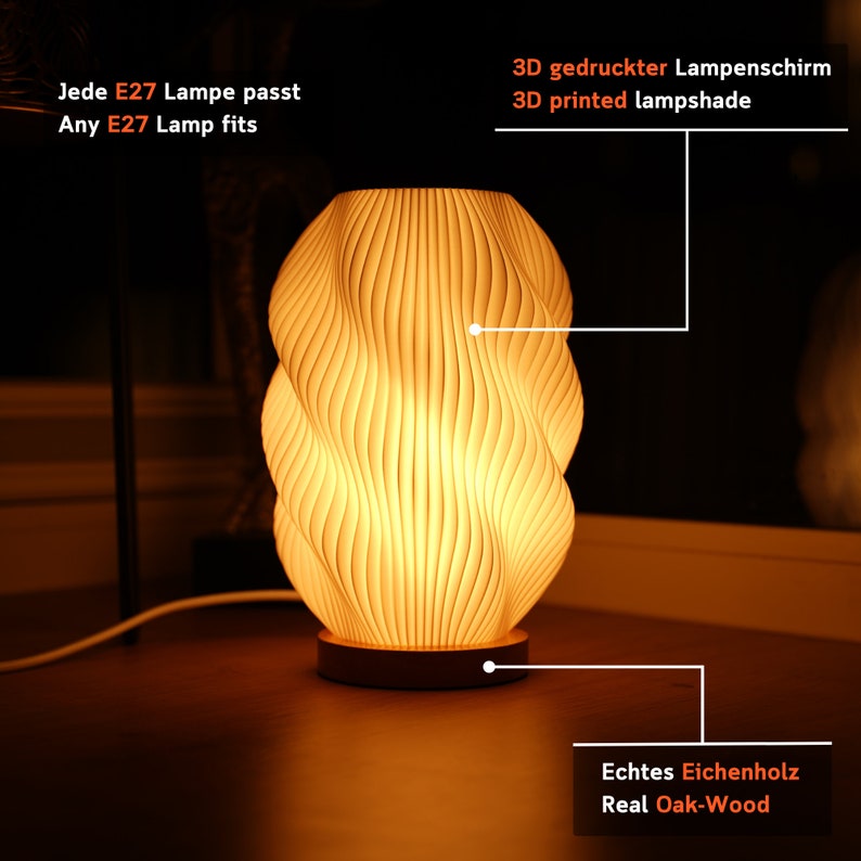 Moderne Tischlampe, Nachttischlampe für ästhetische Wohnkultur, Nachhaltige Schranklampe Twuro Bild 3