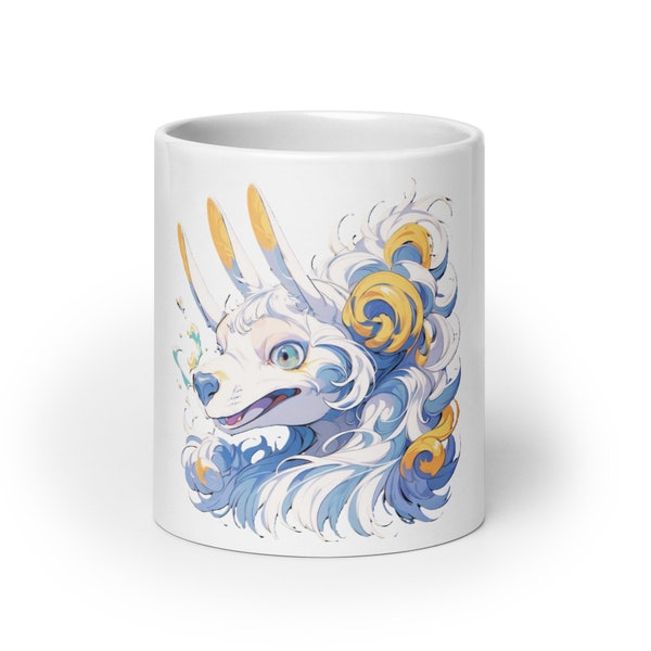 Anime Wuff: Weiße Keramik Tasse mit niedlichem Hunde Print