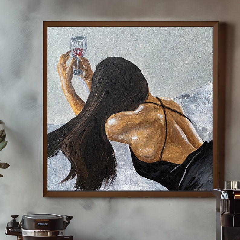 Naked Woman Original Square Painting, Naked Woman Wall Art, Bedroom Canvas Art, Sensual Photo