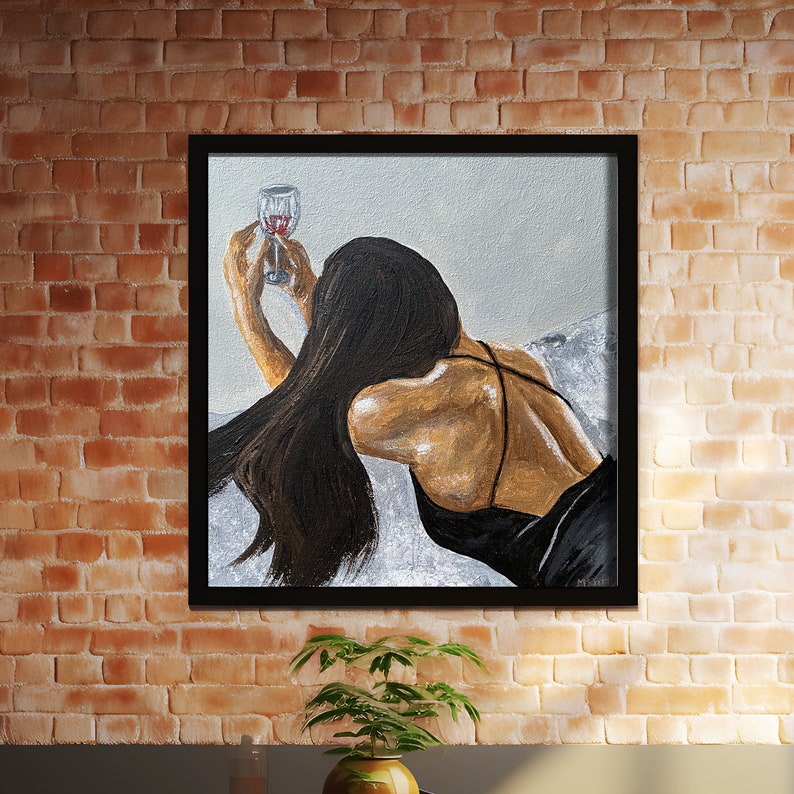 Naked Woman Original Square Painting, Naked Woman Wall Art, Bedroom Canvas Art, Sensual Photo