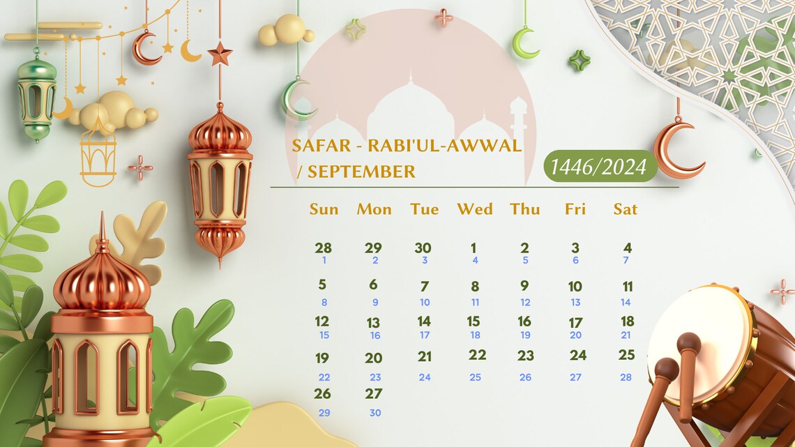 Islamic Calendar 2024 Hijri Calendar 1445/1446 Etsy