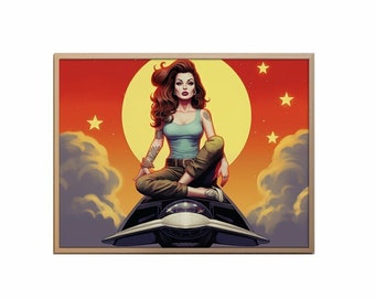 PRINTABLE WALL Art - Rocket Girl Portraits, Pin-up Poster, AI Wall Art Portraits, Comics Wall Art, Girl Room Decor, Pin-up Rocket Girl Print