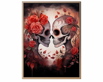 PRINTABLE WALL Art Dia de Los Muertos Mexican Folk Art Painting Printable Wall Art Decor Sugar Skull Couple Wall Art Skull Decor Love Art AI
