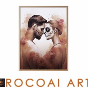 PRINTABLE WALL Art Dia de Los Muertos Mexican Folk Art Painting Printable Wall Art Decor Sugar Skull Couple Wall Art Skull Decor Love Art AI