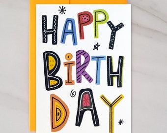 Happy Birthday Card, Happy Birthday Greeting Card, 5x7 in. Orange Envelope,
