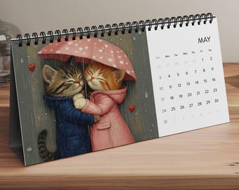 Cat Love Calendar 2026, 2026 Desktop Calendars, Funny Cute Cat Lover Gift, Holiday Season Gifts, Kitten Animal Love Calendar, Gift For Mom