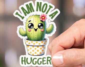 I Am Not A Hugger Funny Kiss-Cut Stickers, Tablet Gift For Him, Funny Self Care Bottle Sticker, Laptop Gifts For Her, Mental Health Decal