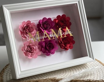 Bilderrahmen personalisiert mit Papierrosen - Rose Frame Box | Namen Shadow 3D Box, Geburtstag, Muttertag, Dekoration, Geschenkidee