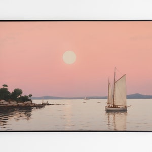 Ship in sunset, Painting Print, Nautical Decor, Vintage Maritime Art, Antique Ocean Water Wall Art, Downloadable Printable Art