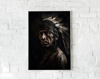 Black and White Native American Portrait, Historical Print (Digital Download)