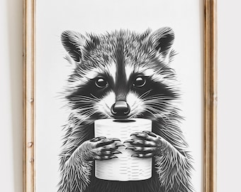 Waschbär Badezimmer Poster | Lustige Tier Illustration (Digitaler Download)