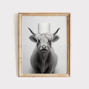 Highland Cow Print, Highland Cow Nursery, Highland Cow Poster, black and white Bathroom Wall Decor, Cow Print Bathroom Art Cow Lover Gift