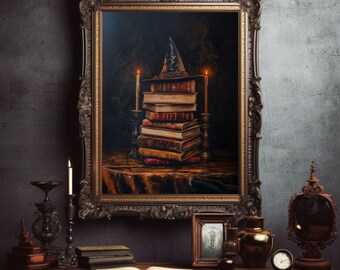 Witch Wall Art, Dark Academia Witchcraft Print, Spell Book Decor, Gothic Magic Artwork, Witchy Library Halloween Art