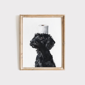 Goldendoodle Wall Art | Dog Bathroom Decor | Goldendoodle Gift | Animal Wall Art | Black and White Dog Print | Bathroom Digital Download