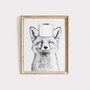 Arctic Fox Poster Animal Bathroom Poster White Fox Gift Arctic Fox Art Bathroom Wall Decor Poster black and white Bathroom Print Digital