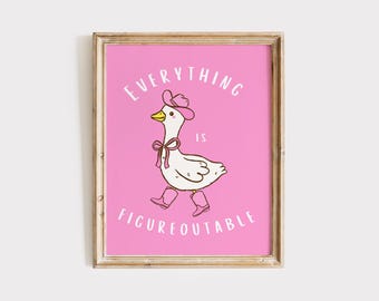 Grappige gans - Motiverende print, roze kinderkamerdecoratie (digitale download)
