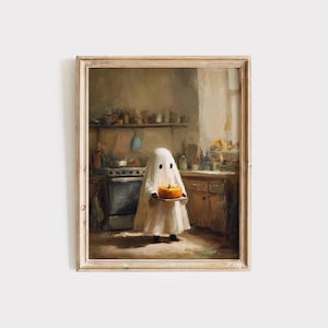 Pumpkin Cake Ghost Print, Cute Ghost Painting, Fall Hosting Decor, Kitchen Ghost Print, Funny Fall Decor, Cute Ghost Mural Gift For Her