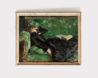 Impresión de una mujer leyendo / Pintura al óleo victoriana melancólica (descarga digital)