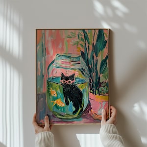 Poster di Matisse Pesce rosso con gatto, Poster Matisse, Dipinto di gatto nero, Poster di gatto nero, Poster di Henri Matisse con gatto nero, Arte del gatto nero