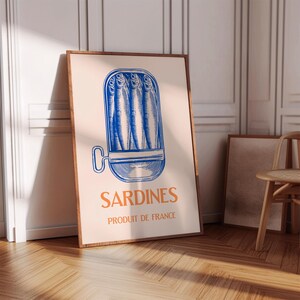 Vintage Sardines Wall Art, French Kitchen Poster, Retro Food Illustration, Blue Nautical Pantry Decor (Digital Download) image 7