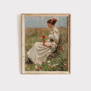 Light Academia Decor, schwermütige Mädchen Power Druck, lesende Frau, viktorianische Frau Ölgemälde, Feminismus Druck, Vintage Kunst, antike Malerei