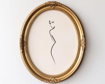 Konsttryck med kvinnlig linjeteckning, affisch med kvinnlig kropp, minimalistisk feminin enlinjed väggdekoration, modern kroppslinjekonst, digital nedladdning