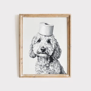 Goldendoodle Wall Art | Dog Bathroom Decor | Goldendoodle Gift | Animal Wall Art | Black and White Dog Print | Bathroom Digital Download