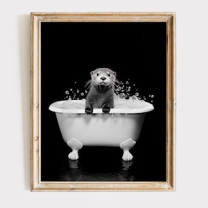 Otter Poster Tier Badezimmer Poster Otter Geschenk Otter Kunst Badezimmer Wand Dekor Poster schwarz weiß Badezimmer Druck Digital Download